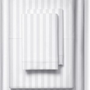 Maples Stripe Polycotton Flat Sheet – Elegant 0.5, 1 & 3 cm Stripes, 300 Thread Count, White, Available in Multiple Sizes - Image 4