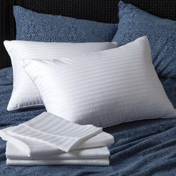 2 X Stripe Extra Filled Hollow Fibre Jumbo Pillows Hollowfibre Pillow Made In Uk (1)