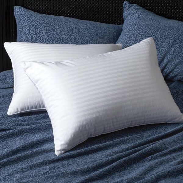 2 X Stripe Extra Filled Hollow Fibre Jumbo Pillows Hollowfibre Pillow Made In Uk