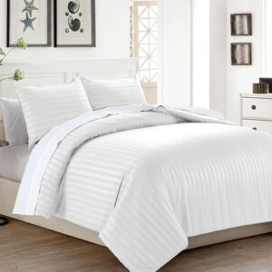 Maples Stripe 100% Cotton Duvet Cover with Corner Slings – Elegant 0.5, 1 & 3 CM Stripes in White, 300 Thread Counts and Multiple Sizes - Image 1