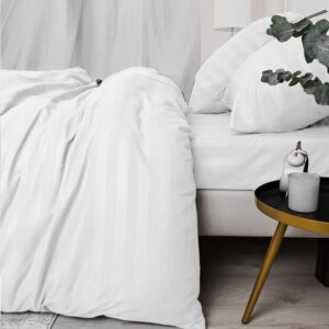 Maples Stripe 100% Cotton Duvet Cover with Corner Slings – Elegant 0.5, 1 & 3 CM Stripes in White, 300 Thread Counts and Multiple Sizes - Image 4