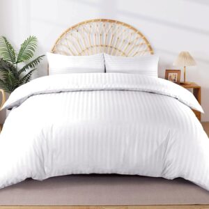 Maples Stripe 100% Cotton Duvet Cover – Elegant 0.5, 1 & 3 CM Stripes in White, Available in 260 & 300 Thread Counts and Multiple Sizes - Image 1
