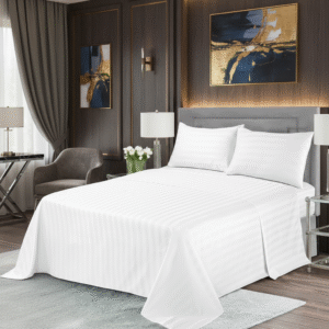 Maples Stripe Polycotton Flat Sheet – Elegant 0.5, 1 & 3 cm Stripes, 300 Thread Count, White, Available in Multiple Sizes - Image 1