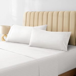 Maples Stripe 100% Cotton Flat Sheet – 0.5, 1, and 3 cm Elegant Stripes, 300 Thread Count, Available in White and Multiple Sizes - Image 1