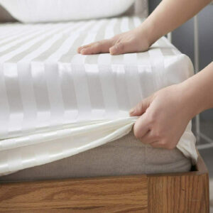 Maples Stripe 100% Cotton Fitted Bed Sheet with Elegant of 0.5, 1, 2, 3 CMS Stripes. Immerse Yourself in Luxury with 300 Thread Counts, and Discover Your Perfect Fit with an Array of Sizes in White Color. - Image 1