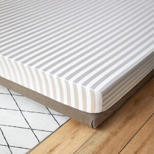 Maples Stripe Polycotton Fitted Bed Sheet, featuring elegant stripes of 0.5, 1, 2, and 3 CMS. Indulge in luxury with 300 thread counts, and find your ideal fit among a range of sizes and a multitude of color options. - Image 1