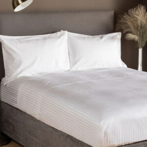 Maples Stripe Polycotton Flat Sheet, featuring elegant stripes of 0.5, 1 & 3 CMS. Indulge in luxury with 300 thread counts, find your ideal fit among a range of sizes and a multitude of color options. - Image 1