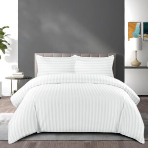 Maples Stripe Polycotton Duvet Cover, featuring elegant stripes of 0.5, 1 and 3 CMS. Indulge in luxury with 260 & 300 thread count options and find your ideal fit among a range of sizes. - Image 1