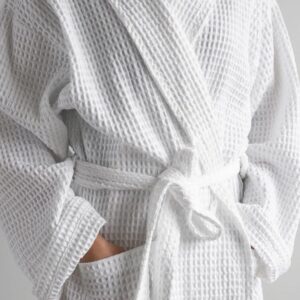 Maples Waffle Bathrobe with Shawl Collar and Pockets – 100% Cotton, 350 GSM, Soft and Comfortable - Image 2