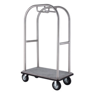 Maples Hotel Stainless Steel Lobby Luggage Trolleys Collections – Elevate Your Guest Luxury Experience with Anti-Fingerprint Silver Finish and Elegant Black Carpet. - Image 4