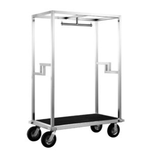Maples Hotel Stainless Steel Lobby Luggage Trolleys Collections – Elevate Your Guest Luxury Experience with Anti-Fingerprint Silver Finish and Elegant Black Carpet. - Image 10