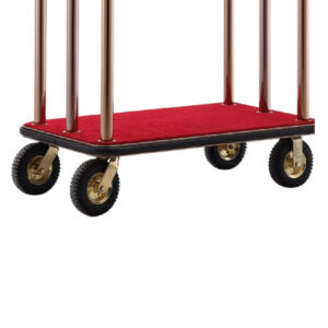 Maples Hotel Stainless Steel Lobby Crown Luggage Trolley with Anti-Fingerprint Rose Golden Finish and Red Carpet - Elegant Luggage Cart for a Luxurious Welcome - Image 3