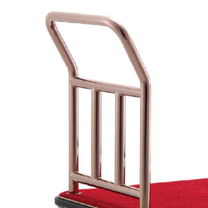 Maples Hotel Stainless Steel Crown Lobby Flat Luggage Trolley with Anti-Fingerprint Rose Golden Finish with Red Carpet - Elegant Luggage Cart for a Luxurious Welcome. - Image 2