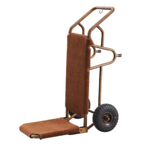 Maples Hotel Stainless Steel Lobby Hand Truck Luggage Trolley with Anti-Fingerprint Brownish Golden Finish with Brown Carpet, Exquisite Luggage Carriage for a Grandiose Reception. - Image 1