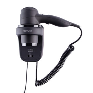Roomwell Classic 1800W Wall Mounted Hair Dryer - Black | Shaver Socket, Long Life Motor, Anti-Theft, 3 Heat/2 Speed, Cold Shot.