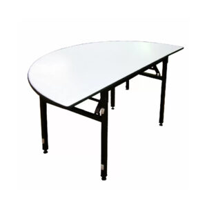 Maples Half Round Banquet Table, White Melamine Board & High Compass Wooden Frame. - Image 1