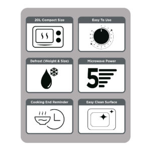 Black+Decker 20L 700W Microwave - Black & Chrome, Multiple Timers, 5 Power Levels, Cooking End Signal, Defrost Function. - Image 6