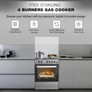Nikai 60x55cm 4 Burner Freestanding Gas Cooker - FFD, Double Glass Oven, Button Ignition. - Image 6