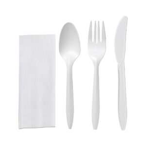 Maples Disposable Black Cutlery Set - 500-Piece Carton, Includes Spoon, Fork, Knife & Napkin. - Image 2