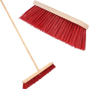 Hard Broom with Long Wooden Handle - Red, Ideal for Heavy Tasks, Efficient Cleaning of Fine Particles on Hard Surfaces. - Image 1