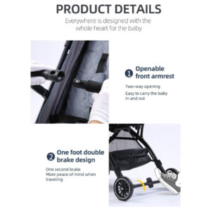Bibena Gear Lightweight Travel Baby Stroller – Multi-Position Reclining Seat, Compact Fold, Black – Perfect for Toddlers 0-3 Years (up to 15kg). - Image 4