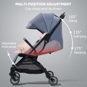 Bibena Gear Lightweight Travel Baby Stroller – Multi-Position Reclining Seat, Compact Fold, Black – Perfect for Toddlers 0-3 Years (up to 15kg). - Image 6