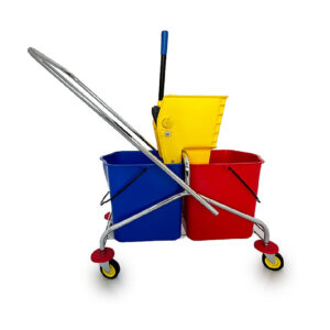 Durable Double Mop Bucket Trolley with Metallic Frame & Wringer, 2x25L Capacity - Assorted Colors. - Image 1