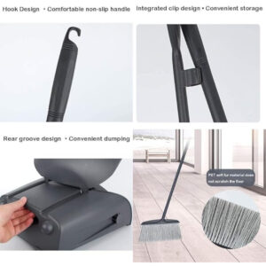 Dustpan with Brush - Complete Cleaning Combo, Long Handle, Gray Color. - Image 4