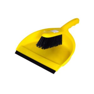 Short Handle Dust Pan with Brush Set - Plastic and Rubber, Assorted Colors. - Image 1