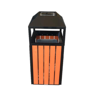 Metal Ashtray Bin with Plastic Wood Bar | 17.2 L - Durable & Stylish for Commercial Outdoor Use. - Image 1