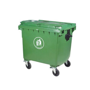 Heavy Duty Outdoor Garbage Bin - 1100L Green, Durable HDPE with Rubber Wheels & Front Brakes. - Image 1
