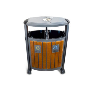Wood Finish Recycle Compartment Ashtray Bin | 20kg Capacity, Durable Commercial Outdoor Design. - Image 1