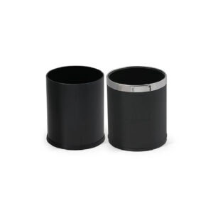 Leather Double Layer Guestroom Round Bin, 10 Liters in Black Color. - Image 2