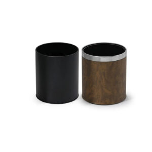 Leather Double-Layer Round Guestroom Bin – 10L, Goldish Design Mix - Image 2