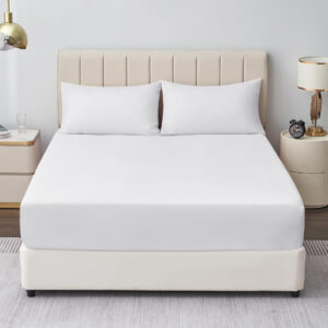 Maples Pure White 100% Cotton Fitted Bed Sheet - Unveiling a Spectrum of Thread Count 220 & 300 and Sizes for Your Ultimate Comfort. - Image 1