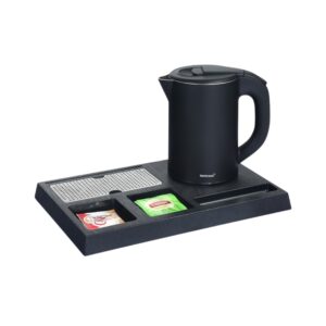 Honeyson 0.8L Double wall Electric Kettle with Tray, Cordless, S/S Inner Tank & Plastic Body Outside, 1000W, in Matte Black Color. - Image 1