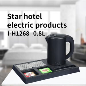 Honeyson 0.8L Double wall Electric Kettle with Tray, Cordless, S/S Inner Tank & Plastic Body Outside, 1000W, in Matte Black Color. - Image 4