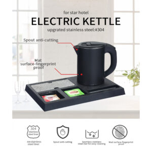 Honeyson 0.8L Double wall Electric Kettle with Tray, Cordless, S/S Inner Tank & Plastic Body Outside, 1000W, in Matte Black Color. - Image 3