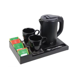 Honeyson 0.8L Electric Kettle with Hospitality Tray, Cordless, Double wall, S/S Inner Tank & Plastic Body Outside, 1000W, in Matte Black Color. - Image 1