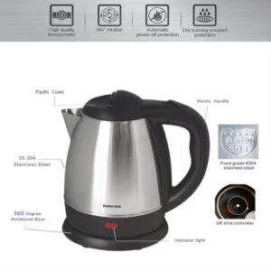 Honeyson 1.2L Single Wall Electric Kettle with Tray, Cordless, Stainless steel, 1000W, in Silver Color. - Image 4