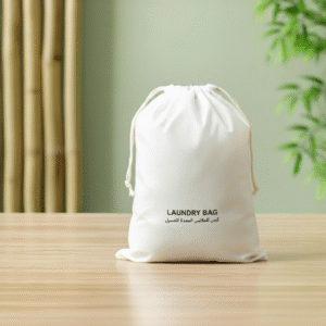 Eden Drawstring Non-Woven Laundry Bag, White. - Image 3