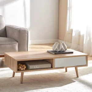Urban Loft Style Benna Coffee Table with Pull-Out Storage, Engineered Wood, Soft-Close Drawer & Open Shelf, 2 Years Warranty. - Image 1