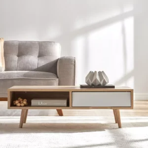 Urban Loft Style Benna Coffee Table with Pull-Out Storage, Engineered Wood, Soft-Close Drawer & Open Shelf, 2 Years Warranty. - Image 2