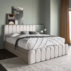 Warner Bed with Hydraulic Storage, Lacquered Finish, Upholstered Headboard, Engineered Wood Frame, Urban Loft Style, 2-Year Warranty. - Image 1