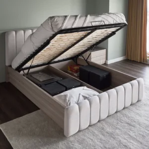 Warner Bed with Hydraulic Storage, Lacquered Finish, Upholstered Headboard, Engineered Wood Frame, Urban Loft Style, 2-Year Warranty. - Image 5