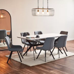 Blazer 6-Seater Wooden Top Dining Set - Stylish Lacquered Finish, Sturdy Metal Base, Upholstered Chairs for Urban Loft Dining. - Image 2