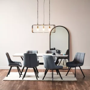 Blazer 6-Seater Wooden Top Dining Set - Stylish Lacquered Finish, Sturdy Metal Base, Upholstered Chairs for Urban Loft Dining. - Image 3