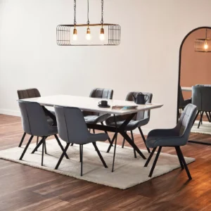 Blazer 6-Seater Wooden Top Dining Set - Stylish Lacquered Finish, Sturdy Metal Base, Upholstered Chairs for Urban Loft Dining. - Image 6