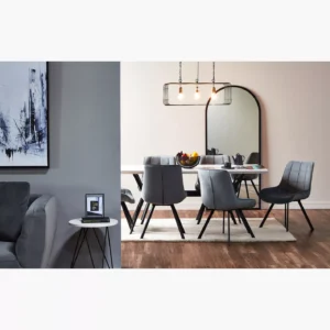 Blazer 6-Seater Wooden Top Dining Set - Stylish Lacquered Finish, Sturdy Metal Base, Upholstered Chairs for Urban Loft Dining. - Image 10
