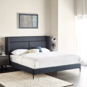 Winger Velvet Upholstered Queen Bed with Winged Headboard & Solid Wood Legs, Urban Loft Style, Made in Malaysia, 2-Year Warranty. - Image 1
